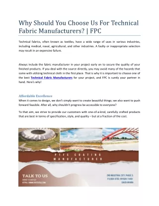 Why Should You Choose Us For Technical Fabric Manufacturers? | FPC