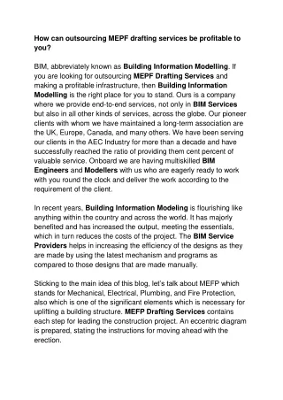 how can outsourcing mepf drafting services