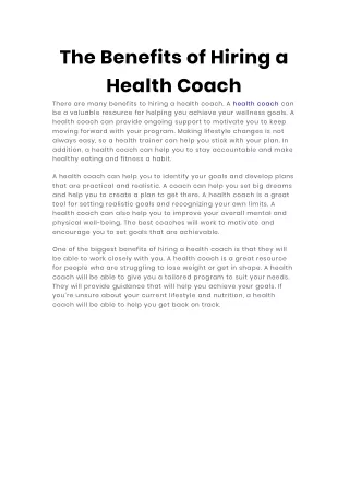 The Benefits of Hiring a Health Coach