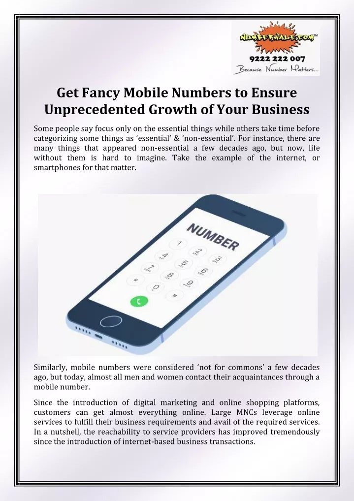 get fancy mobile numbers to ensure unprecedented