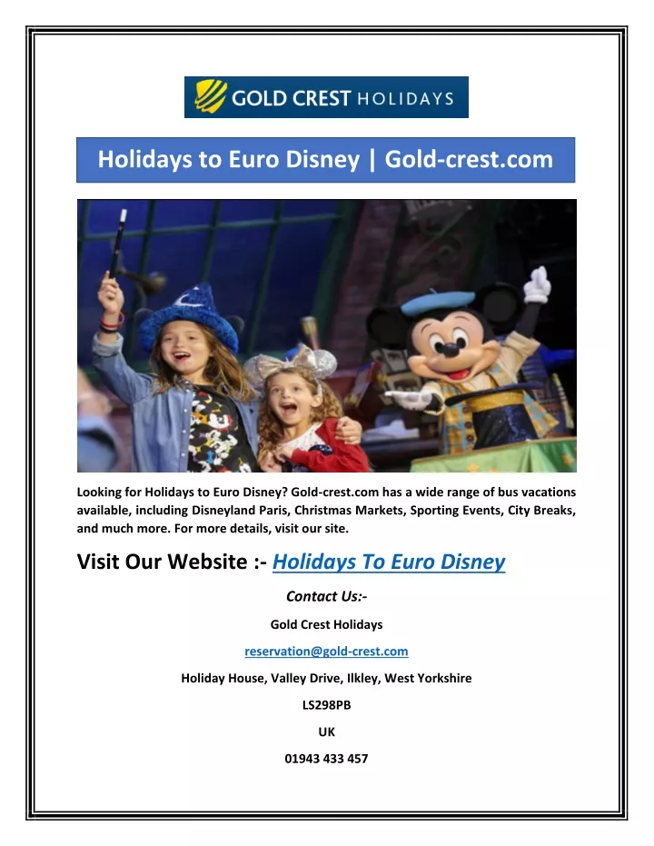 holidays to euro disney gold crest com