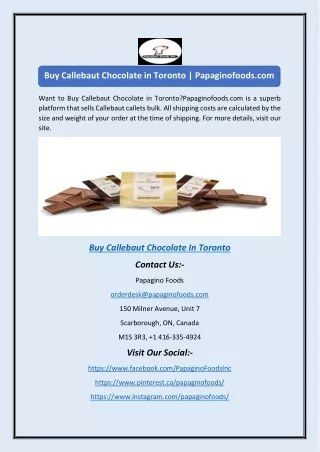Buy Callebaut Chocolate in Toronto | Papaginofoods.com