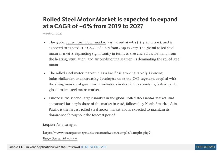 rolled steel motor market is expected to expand