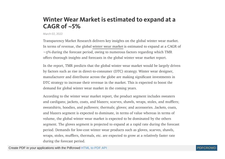 winter wear market is estimated to expand