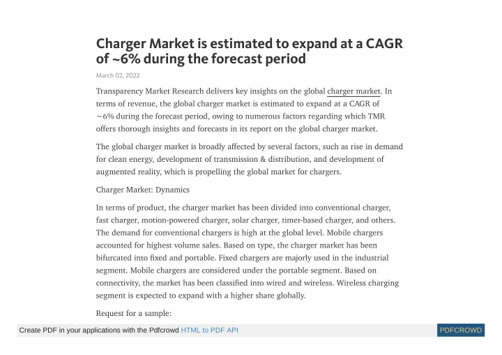 charger market is estimated to expand at a cagr