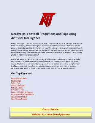 NerdyTips  Football Predictions and Tips using Artificial Intelligence