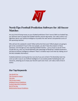 NerdyTips Football Prediction Software for All Soccer Matches