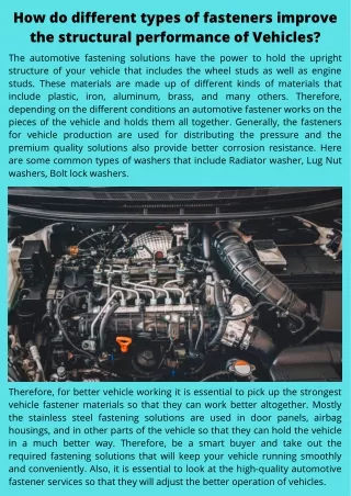 How do different types of fasteners improve the structural performance Vehicle?