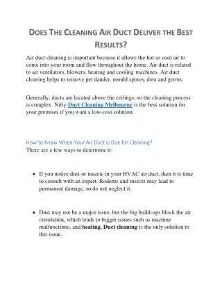 Does The Cleaning Air Duct Deliver the Best Results? | Nifty Duct Cleaning