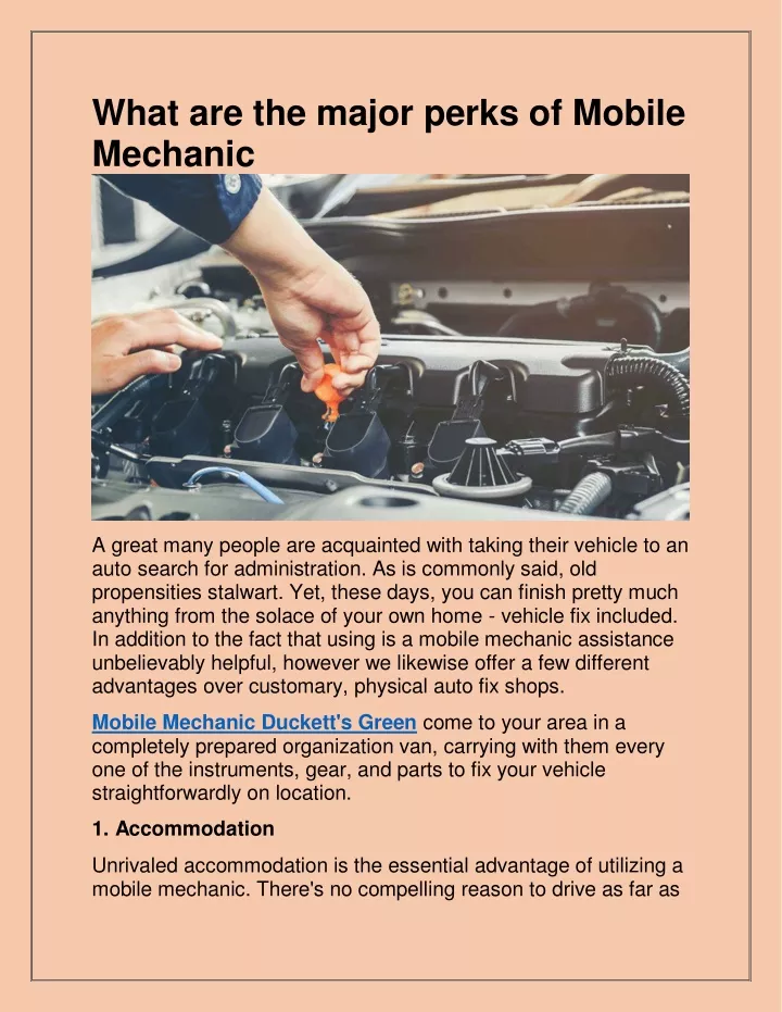 what are the major perks of mobile mechanic