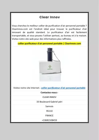 collier purificateur d'air personnel portable  Clearinnov.com