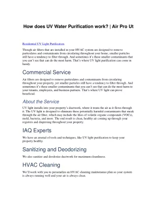 How does UV Water Purification work l Air Pro Ut