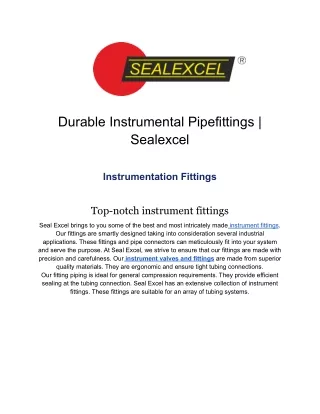 durable instrumental pipefittings sealexcel