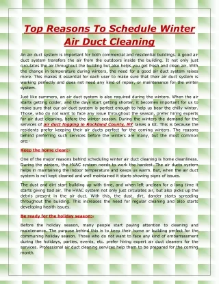 Top Reasons To Schedule Winter Air Duct Cleaning - Advance Dryer Vent Cleaning