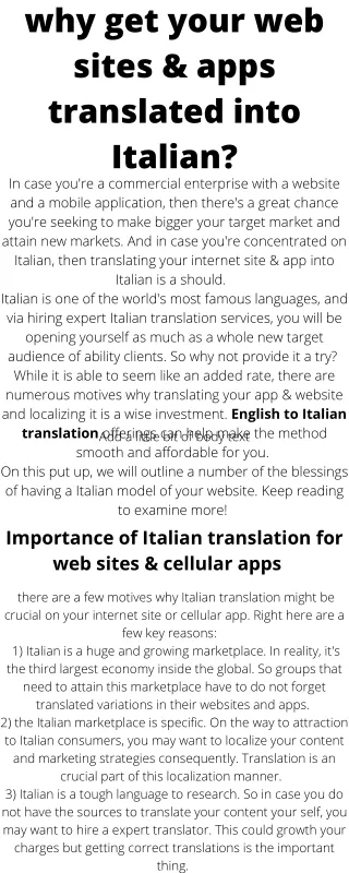 why get your web sites & apps translated into Italian