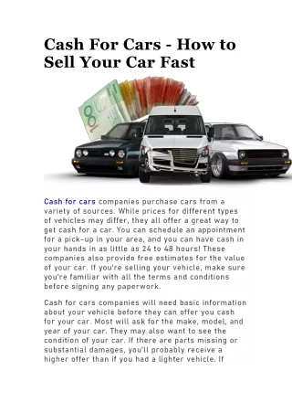 How to Sell Your Car For Cash