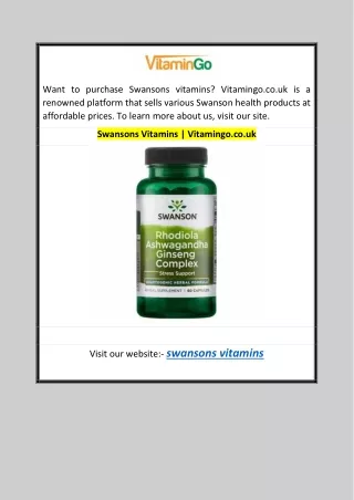 Swansons Vitamins  Vitamingo.co.uk