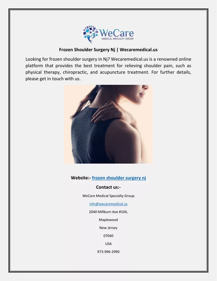 frozen shoulder surgery nj wecaremedical us