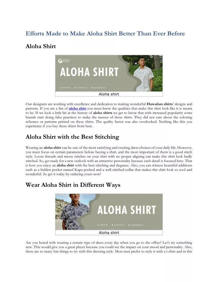 efforts made to make aloha shirt better than ever
