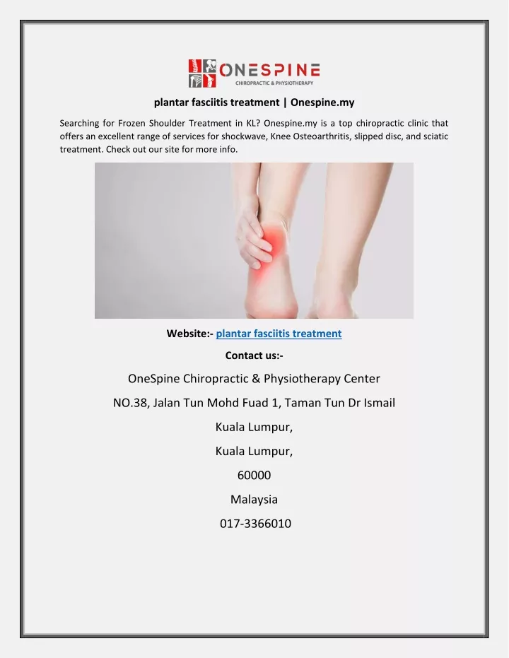 plantar fasciitis treatment onespine my