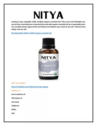 Buy Reputable Usda Certified Organic Essential Oils  Nityalife.com
