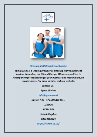 Cleaning Staff Recruitment London | Tymia.co.uk