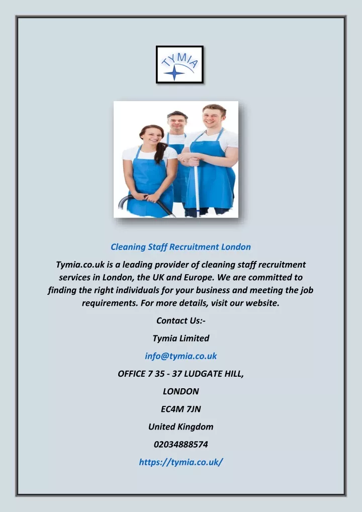 cleaning staff recruitment london