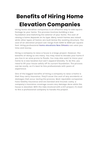 Benefits of Hiring Home Elevation Companies