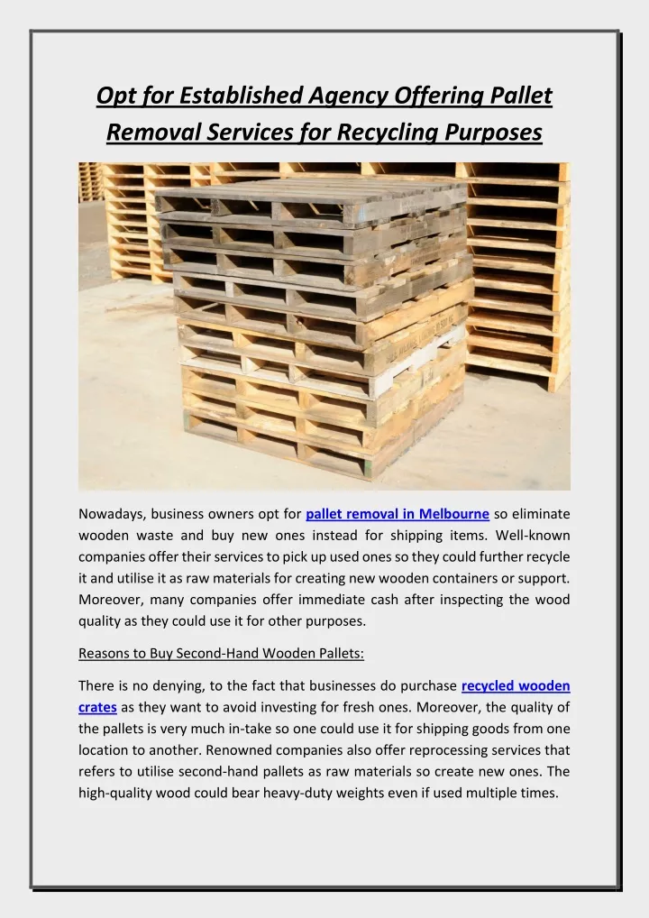 opt for established agency offering pallet