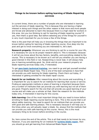 Things to be known before opting learning of blade repairing services