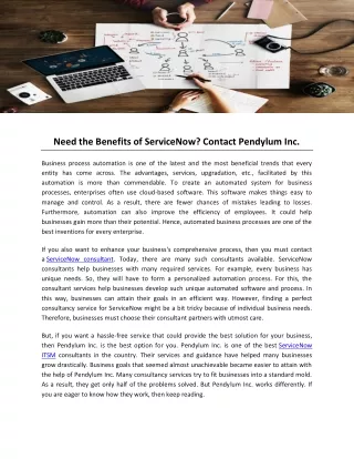 need the benefits of servicenow contact pendylum