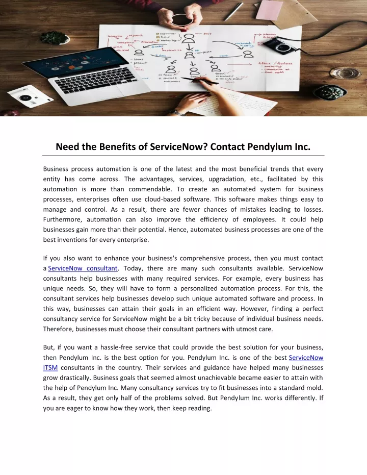 need the benefits of servicenow contact pendylum