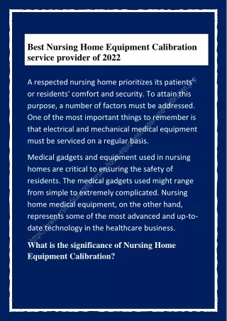 Best Nursing Home Equipment Calibration service provider of 2022