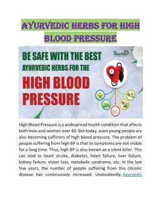 Ayurvedic Herbs For High Blood Pressure