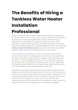 The Benefits of Hiring a Tankless Water Heater Installation Professional