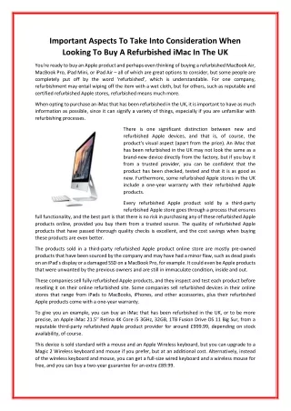 Important Aspects To Take Into Consideration When Looking To Buy A Refurbished iMac In The UK