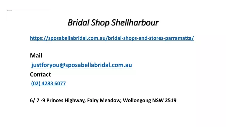 b ridal shop shellharbour