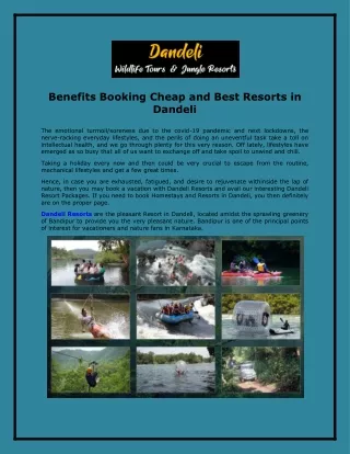 Benefits Booking Cheap and Best Resorts in Dandeli