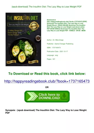{epub download} The Insulthin Diet The Lazy Way to Lose Weight PDF