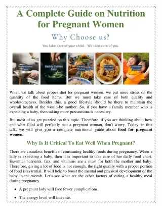 A Complete Guide on Nutrition for Pregnant Women