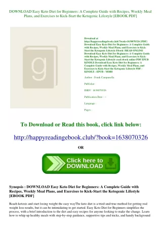 DOWNLOAD Easy Keto Diet for Beginners A Complete Guide with Recipes  Weekly Meal