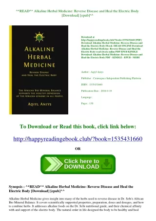 ^*READ^* Alkaline Herbal Medicine Reverse Disease and Heal the Electric Body [Do
