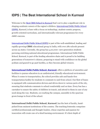 IDPS | CBSE Schools in Kurnool