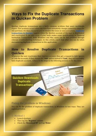 ways to fix the duplicate transactions in quicken