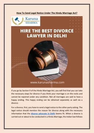 How To Send Legal Notice Under The Hindu Marriage Act