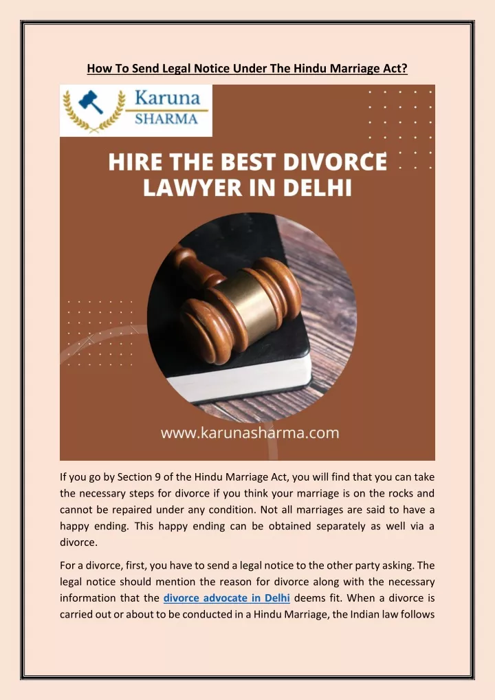 how to send legal notice under the hindu marriage