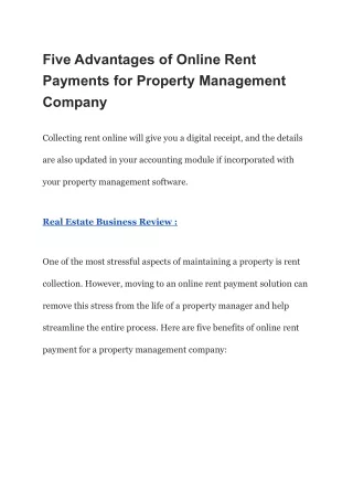 Five Advantages of Online Rent Payments for Property Management Company