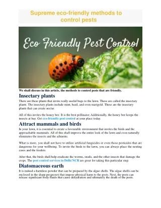 Supreme eco-friendly methods to control pests