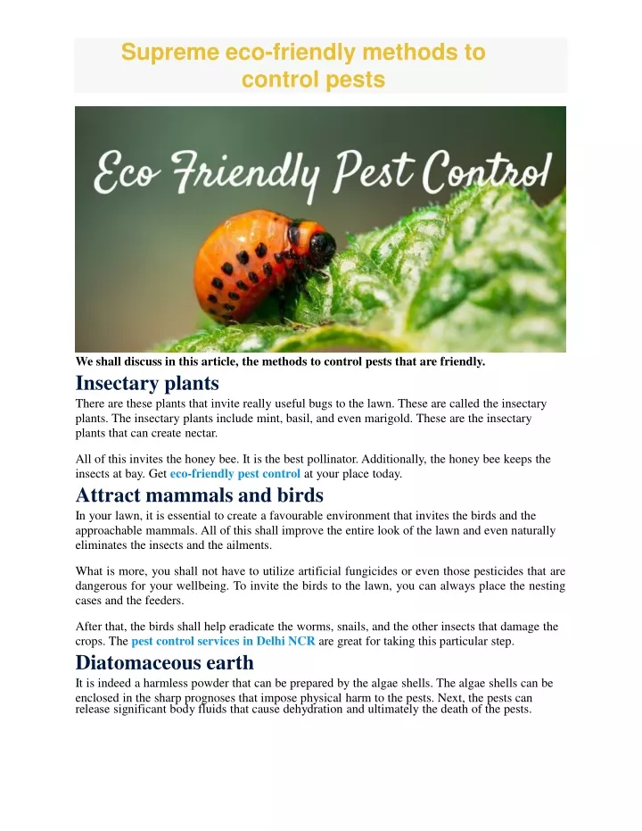 supreme eco friendly methods to control pests