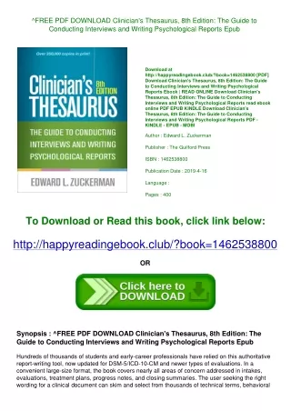 ^FREE PDF DOWNLOAD Clinician's Thesaurus  8th Edition The Guide to Conducting In